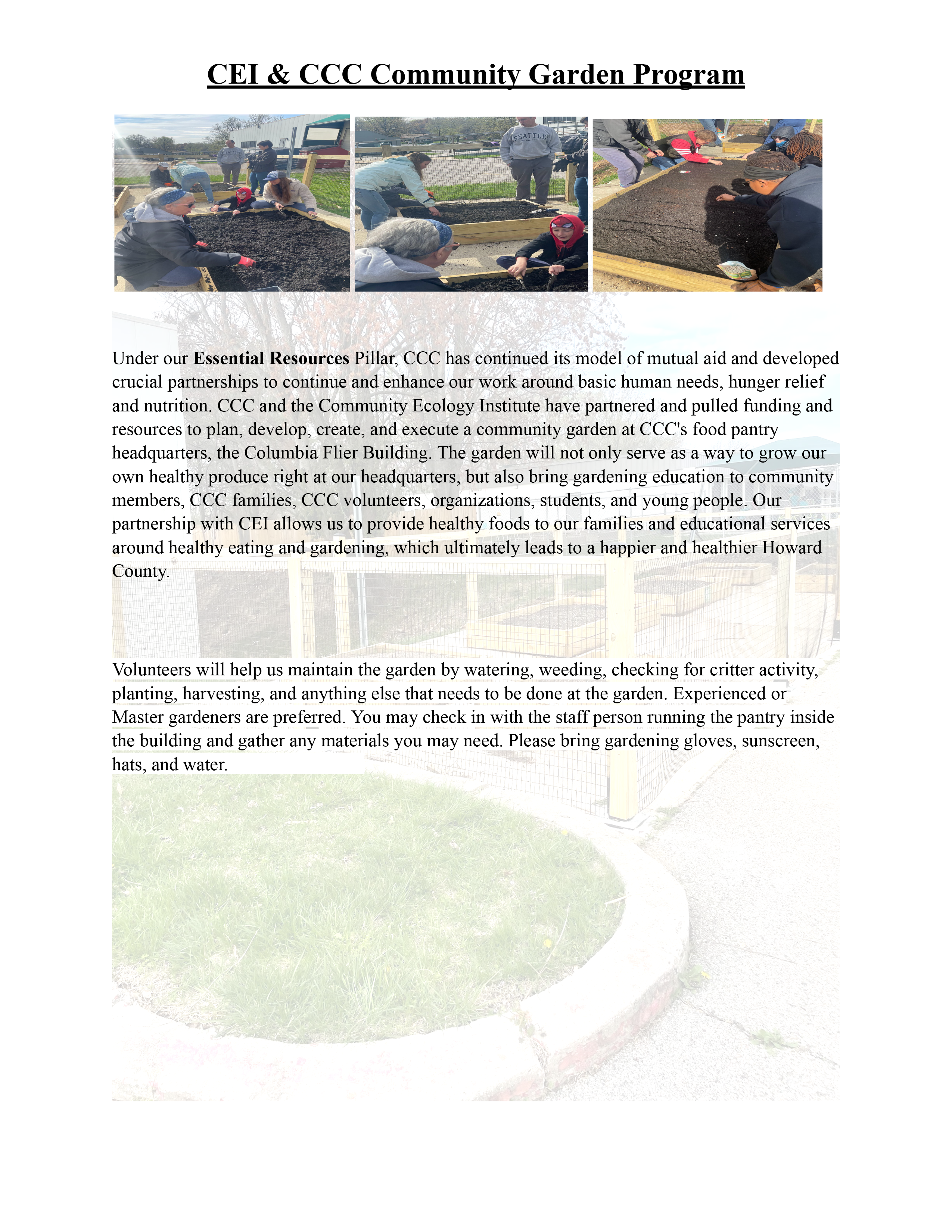 CEI and CCC Community Garden Program